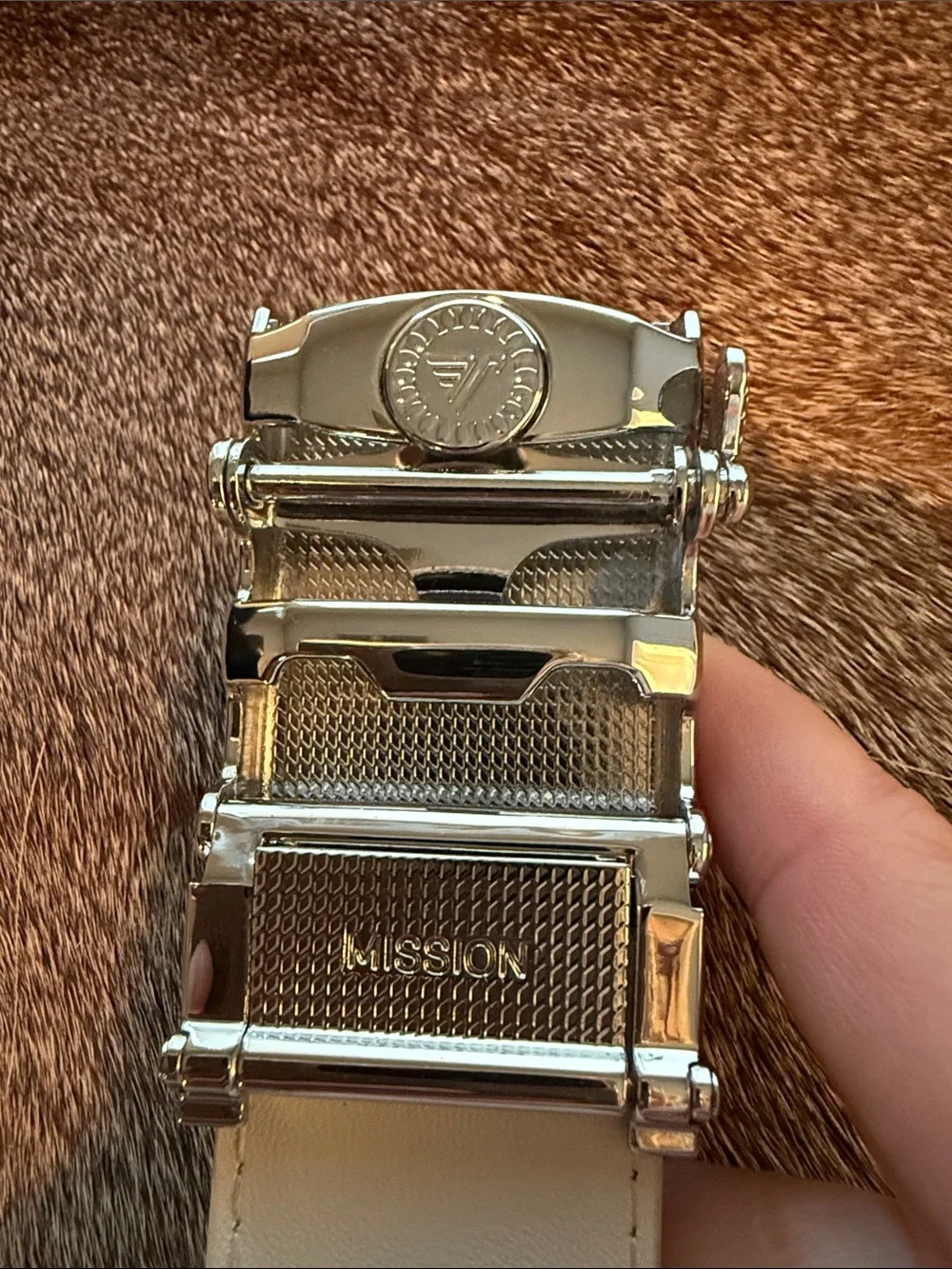 Men’s White Leather Mission Belt
